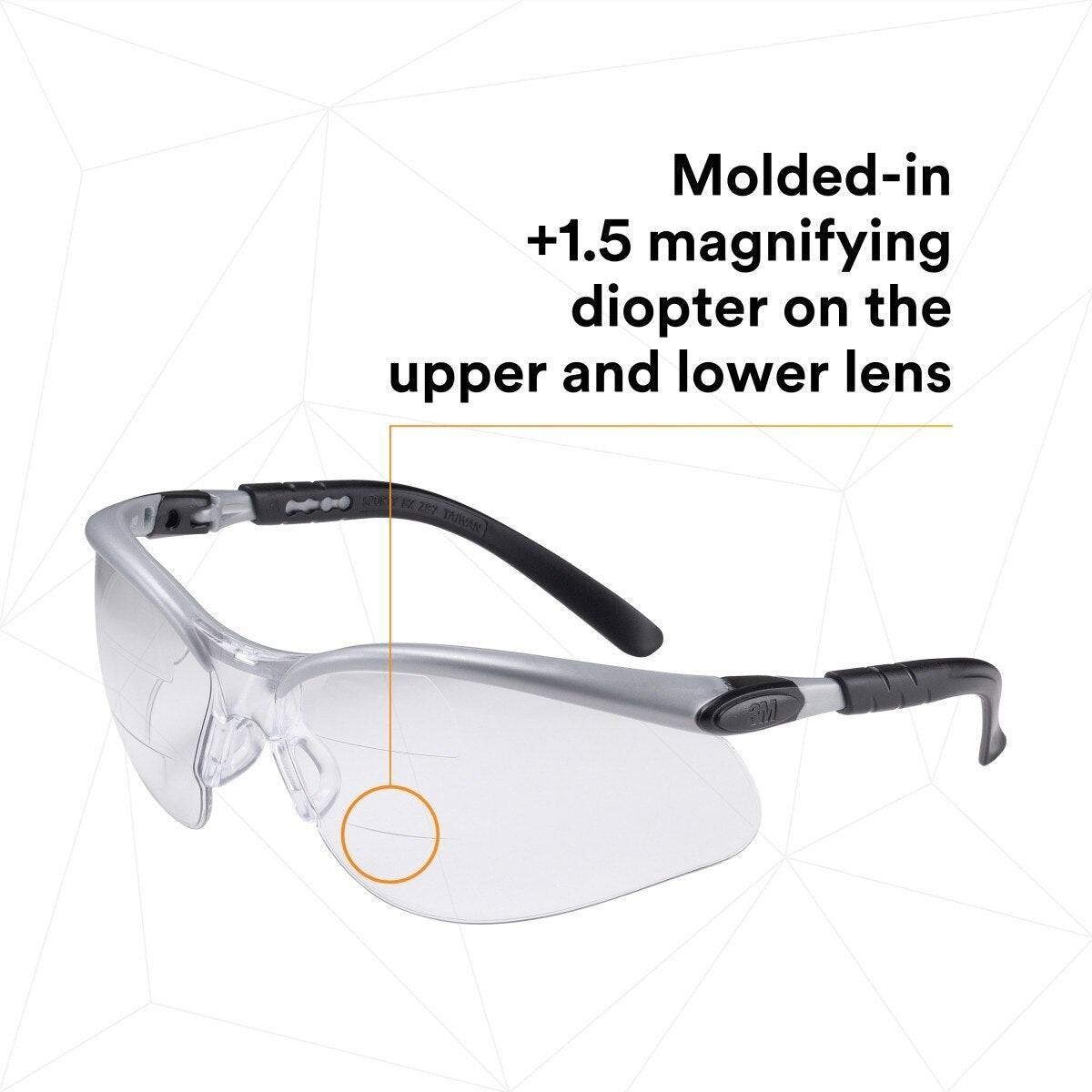 3M BX Dual Reader Safety Glasses, Clear Anti Fog Lens, Gray Black Frame, 1.5 Diopter (7000127661) - (20Pack) - 3
