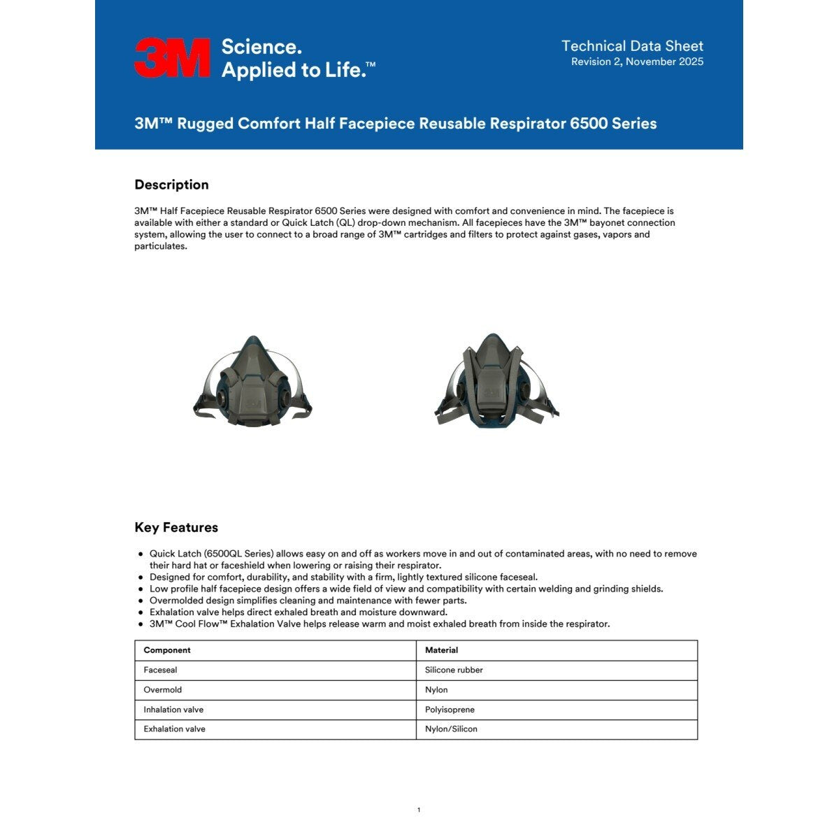 3M 6501 Rugged Comfort Half Facepiece Reusable Respirator, NIOSH, Cool Flow Valve, Small (7000128236) - (10Pack) - 8