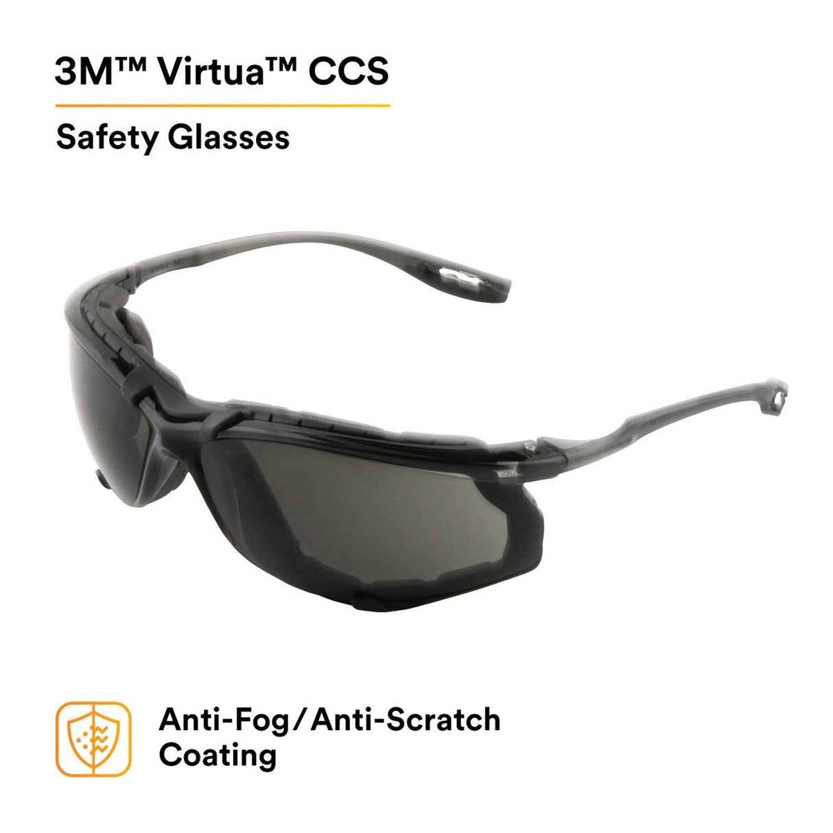 3M 11873-00000-20 Virtua CCS Safety Glasses Gray Anti-Fog Anti-Scratch Lens Black Frame Corded Earplug Control System Removable Foam Gasket (7000128260) - (20Pack) - 5