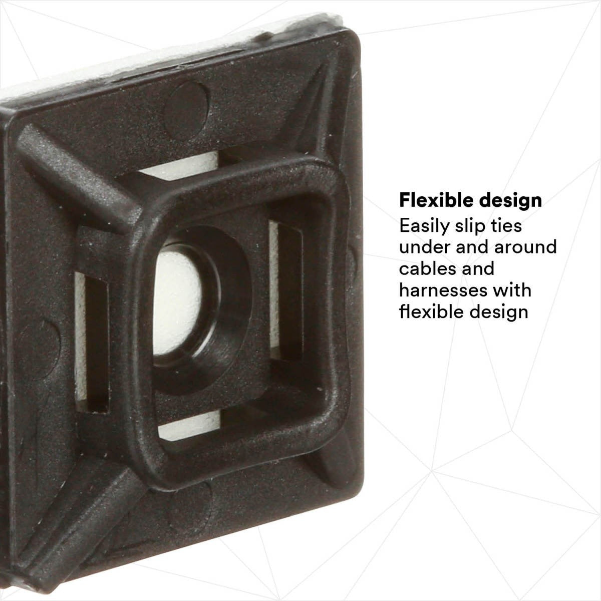3M CTB75X75BKA-C Cable Tie Mounting Base, 4-Way Adhesive Mount, Black, Nylon, 3/4 in x 3/4 in (7000132457) (500 Pack) - 3