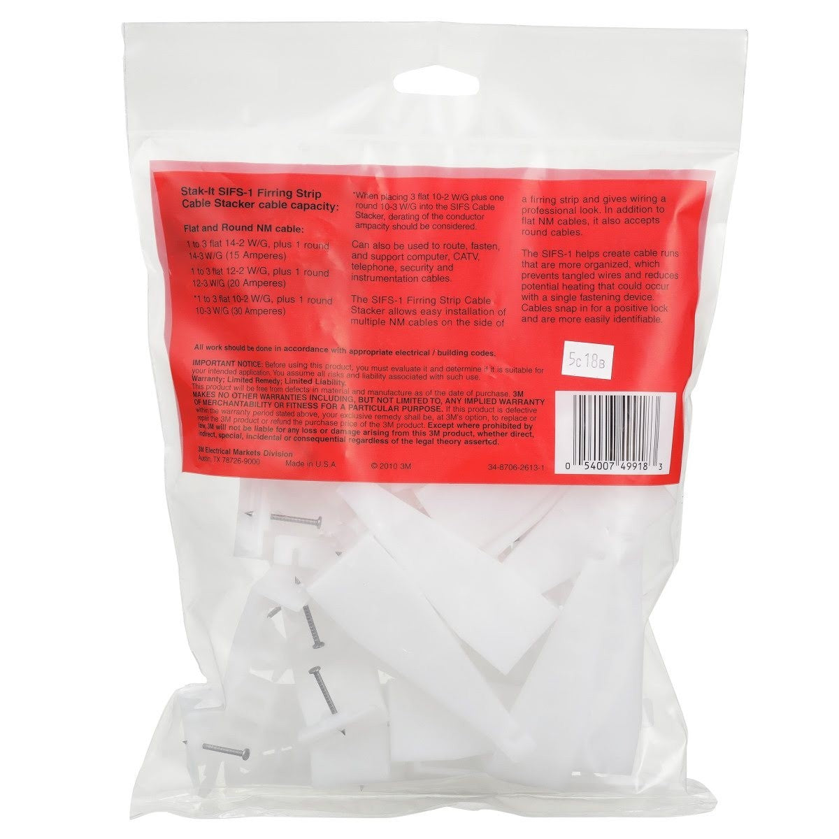 3M SIFS-1 Furring Strip Cable Stacker, Electrical Wire Spacer and Support, White (7000132474) (250 Pack) - 9