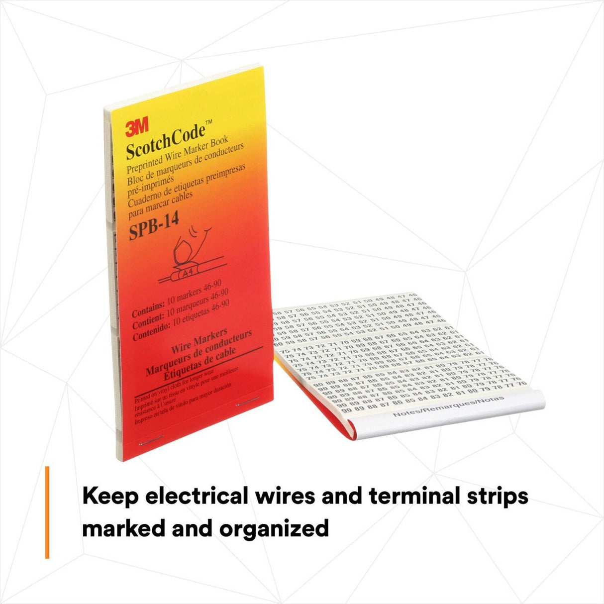 3M Pre-Printed Wire Marker Book, Black Print on White Background, Numbers 46-90 (SPB-14) (7000132487) - (5Pack) - 3