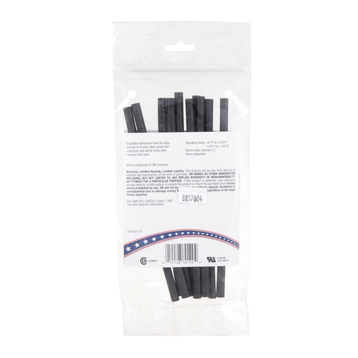 3M FP-301-3/16-6"-Black Heat Shrink Thin-Wall Tubing, 6 in Length (7000133692) (100 Pack) - 3