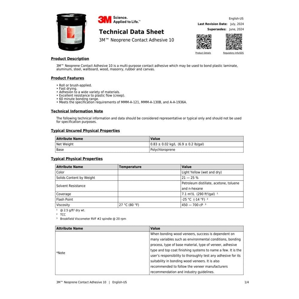 3M 10 Neoprene Contact Adhesive , Light Yellow, 1 Gallon Can (7000144610) - 2