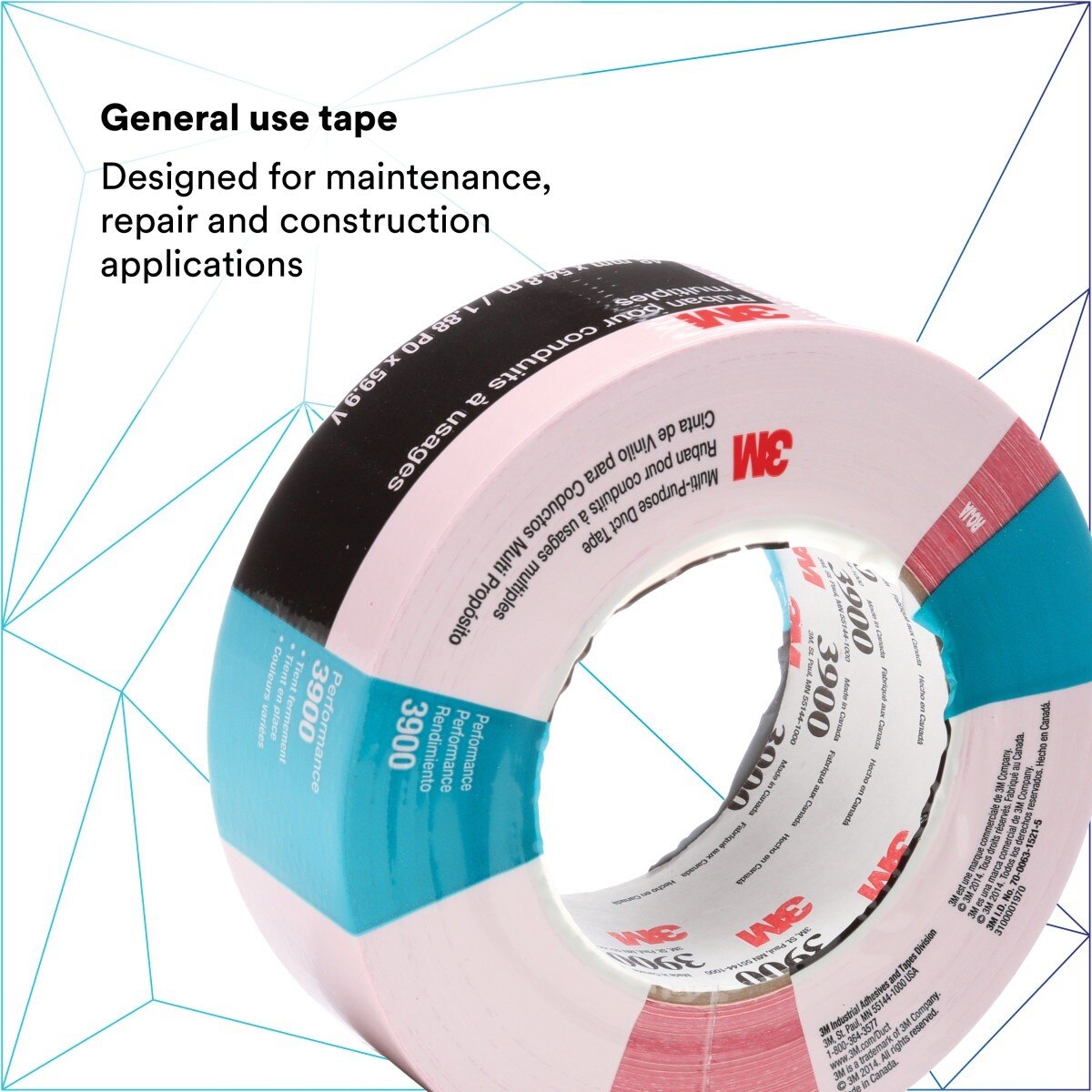 3M 3900 Multi-Purpose Duct Tape, Red, Rubber Adhesive, Water Resistant, 48 mm x 54.8 m, 8.1 mil (7000144749) - (24Pack) - 2