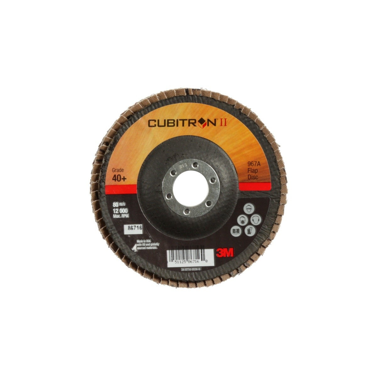 3M 967A Cubitron II Flap Disc, T29, Precision Shaped Ceramic 40 Plus Grit, 5 in x 7/8 in (7000148197) (10 Pack)