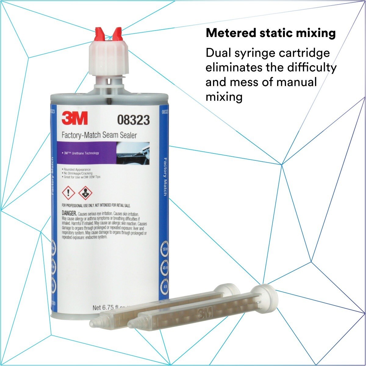 3M Factory-Match Seam Sealer, Two-Part Urethane, Medium/High Viscosity, Black, 200 mL/6.75 fl oz Cartridge (08323) (7000148202) - (6Pack) - 7