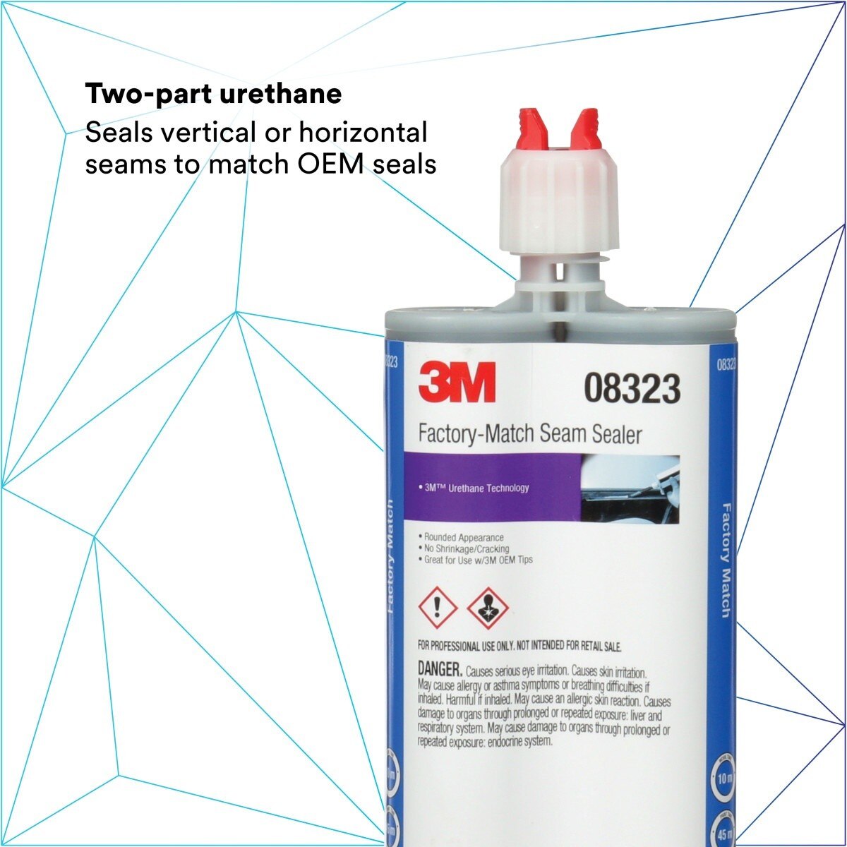 3M Factory-Match Seam Sealer, Two-Part Urethane, Medium/High Viscosity, Black, 200 mL/6.75 fl oz Cartridge (08323) (7000148202) - (6Pack) - 9