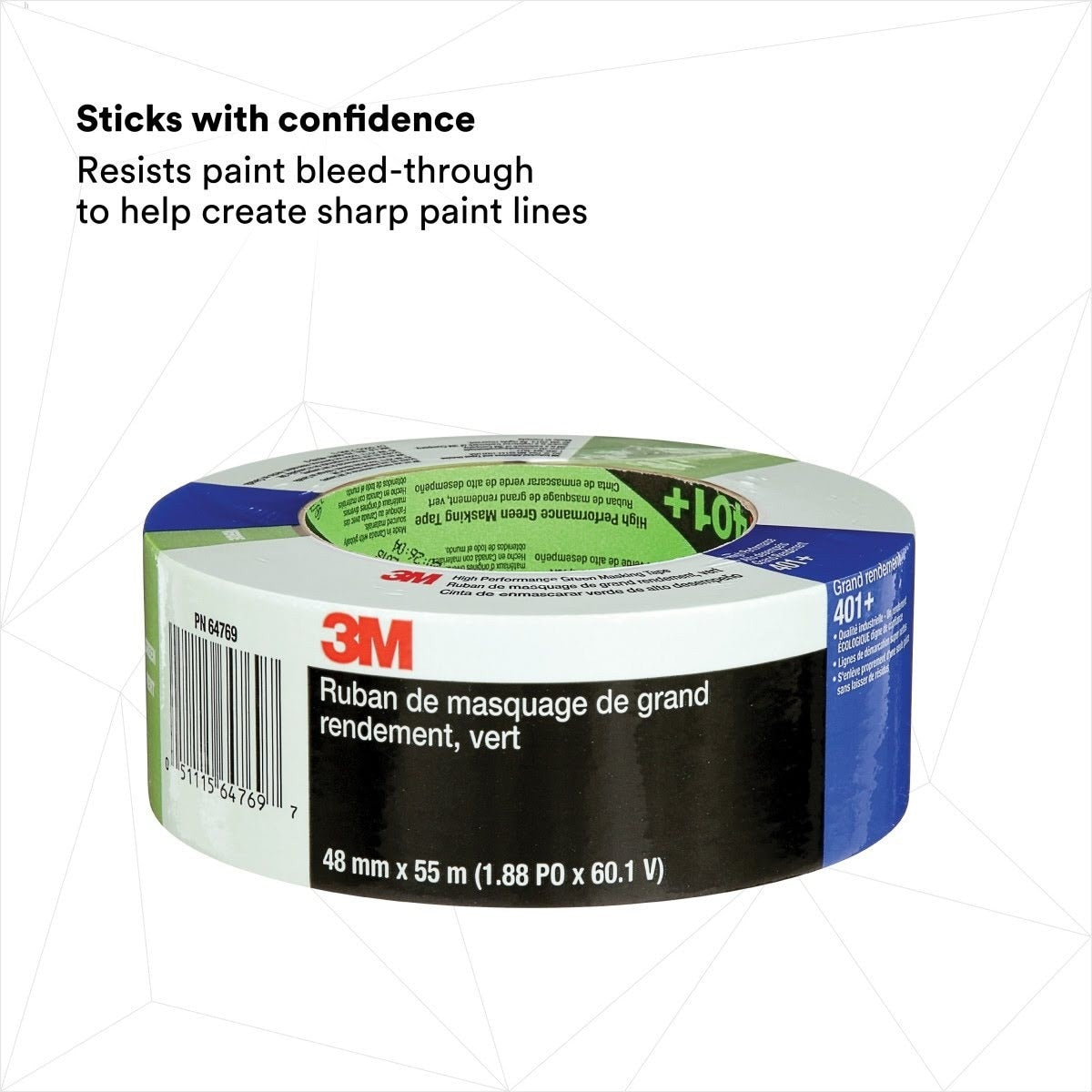 3M 401+ Scotch High Performance Green Masking Tape, Superior Adhesion, Clean Removal, Paint Bleed Resistant, Green, 48 mm x 55 m (401+ IW) (7000148424) - (12Pack) - 5