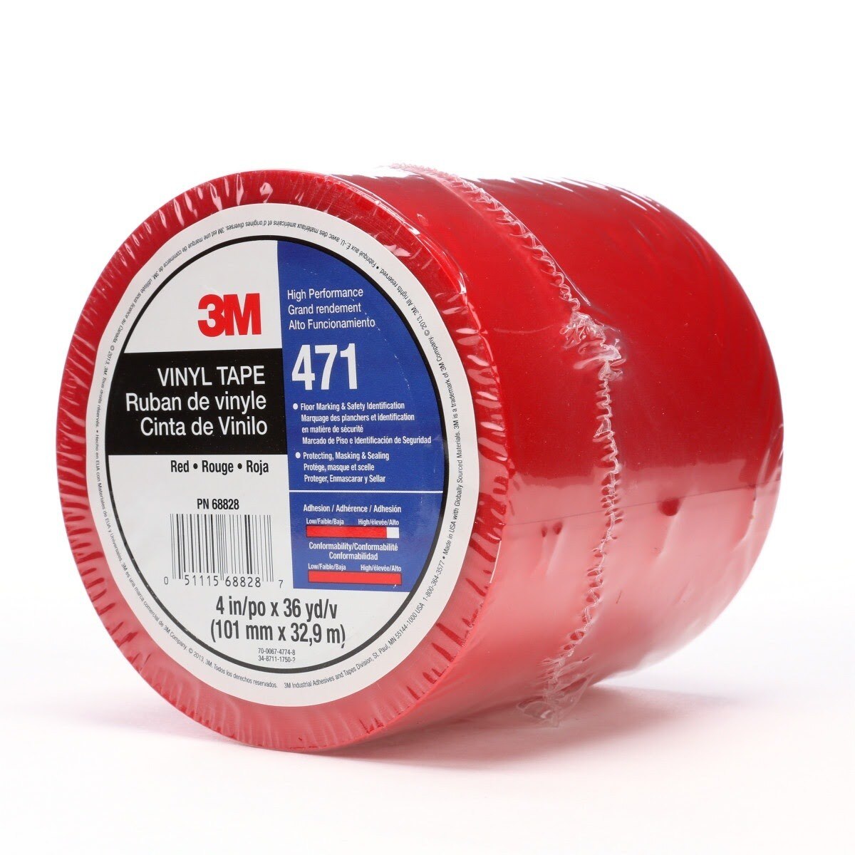 3M 471 471 IW Vinyl Tape, Red, 4 in x 36 yd, 5.2 mil, Individually Wrapped Conveniently Packaged (7010292804) - (8Pack) - 6