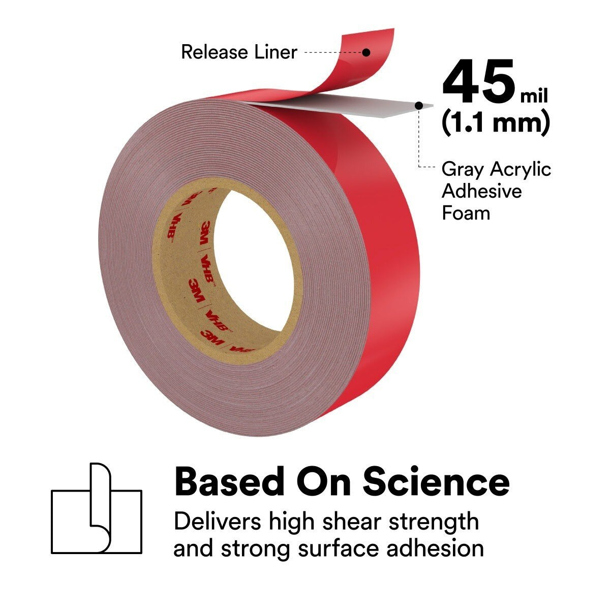 3M 4611 VHB Tape, Dark Gray, 1 in x 36 yd, 45 mil (7010300228) (2 Pack) - 6