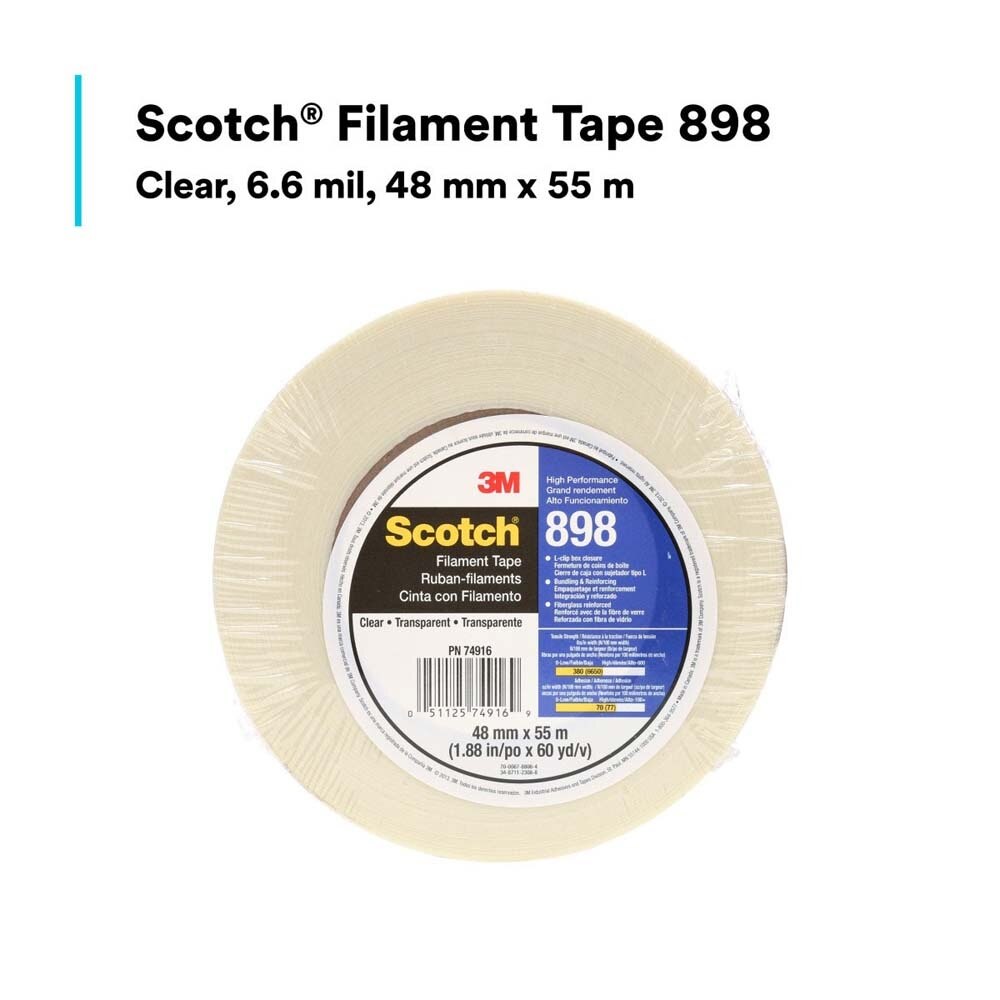3M 898 Scotch Filament Tape , Clear, 48 mm x 55 m, 6.6 mil (7010300522) - 4