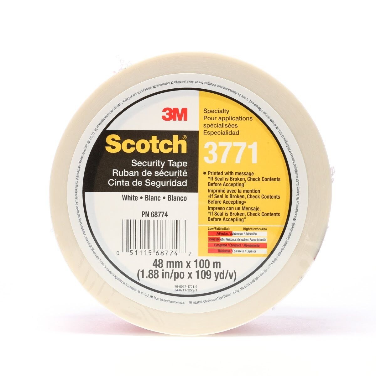 3M 3771 Scotch Printed Message Box Sealing Tape, White, 48 mm x 100 m (7010302431) - (36Pack)