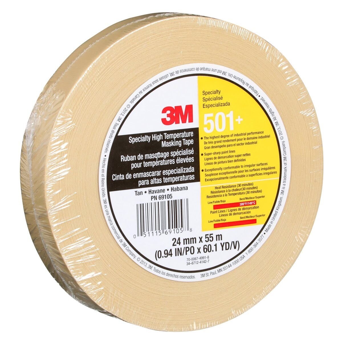 3M 501+ 501+ IW Scotch Specialty High Temperature Masking Tape, Tan, 24 mm x 55 m (7010302439) - (36Pack) - 8