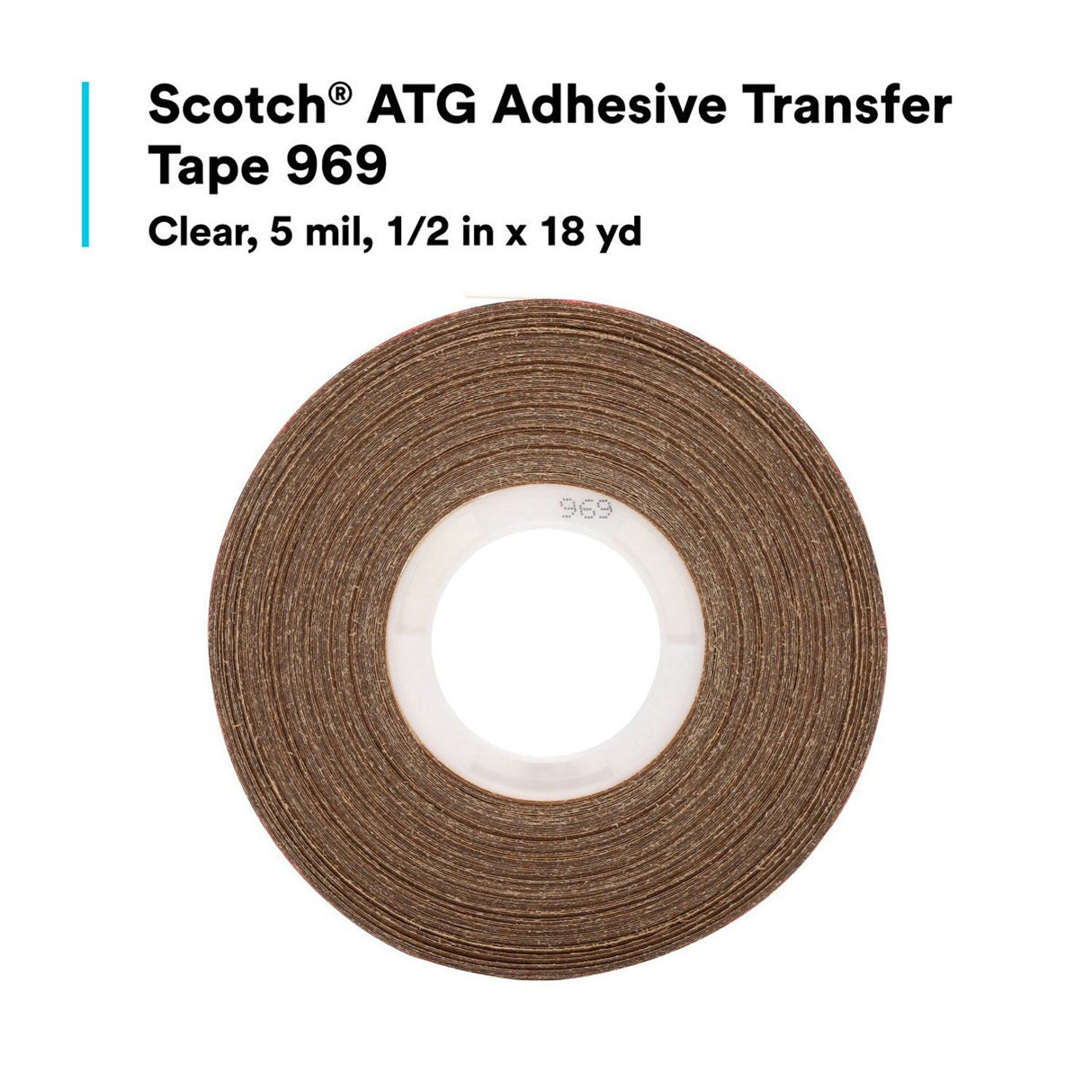 3M 969 Scotch ATG Adhesive Transfer Tape, Clear, 1/2 in x 18 yd, 5 mil (7010312522) - (24Pack) - 6