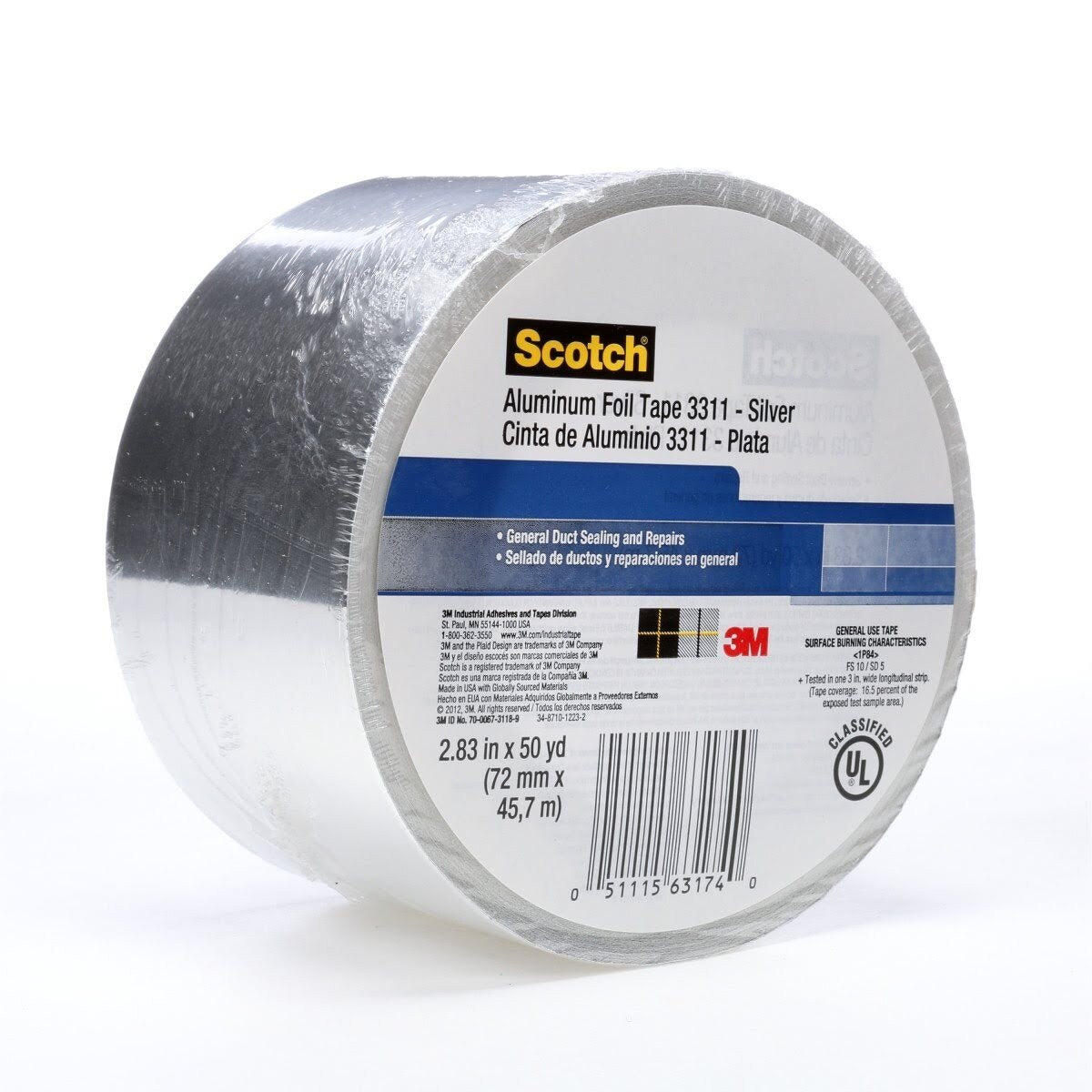 3M 3311 Scotch Aluminum Foil Tape, Silver, 2-7/8 in x 50 yd, 3.6 mil (7010313061) - (6Pack) - 2