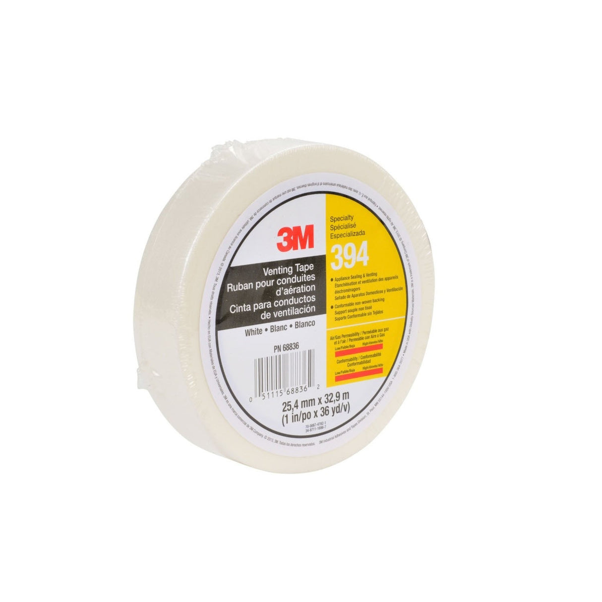 3M 394 Vent Tape, White, 1 in x 36 yd, 4 mil (394 IW) (7010335135) - (36Pack) - 4