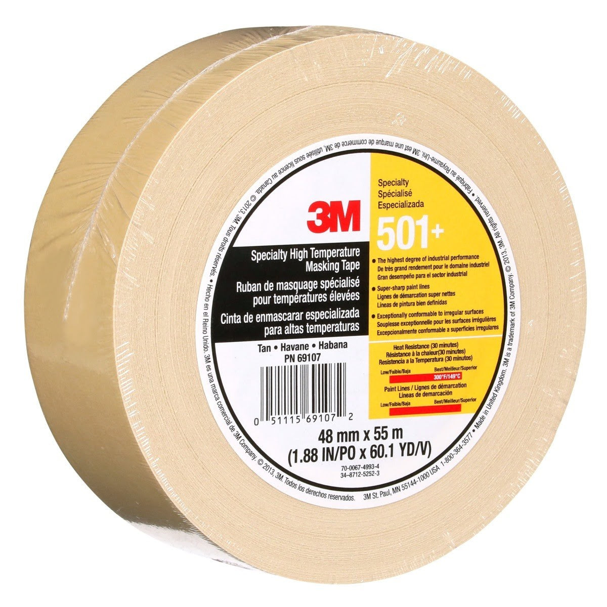 3M 501+ Specialty High Temperature Masking Tape, Tan, 48 mm x 55 m (7010335156) - (24Pack) - 4