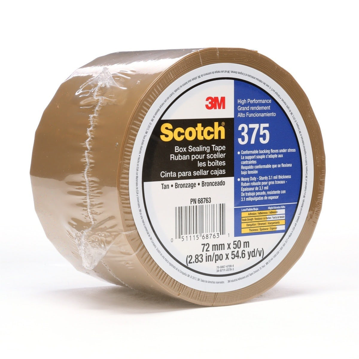3M 375 Scotch Box Sealing Tape, Tan, 72 mm x 50 m, Individually Wrapped Conveniently Packaged (7010335881) - (360Pack) - 2