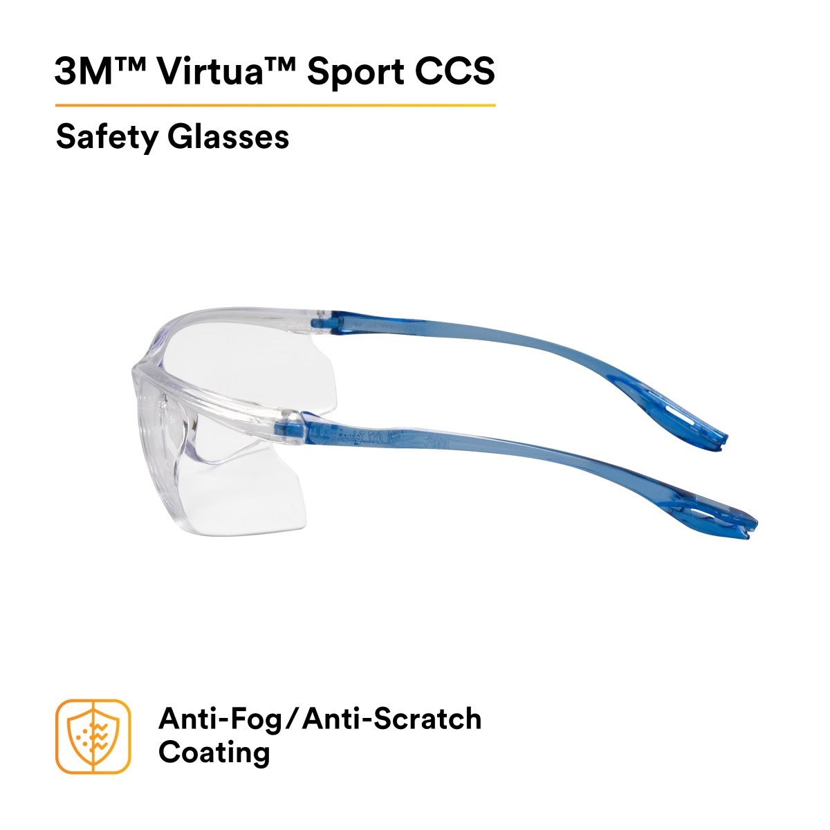3M 11796-00000-20 Virtua Sport CCS Safety Glasses Clear Anti Fog Anti Scratch Clear Lens Blue Frame Cord Control System (7010340677) - (20Pack) - 2