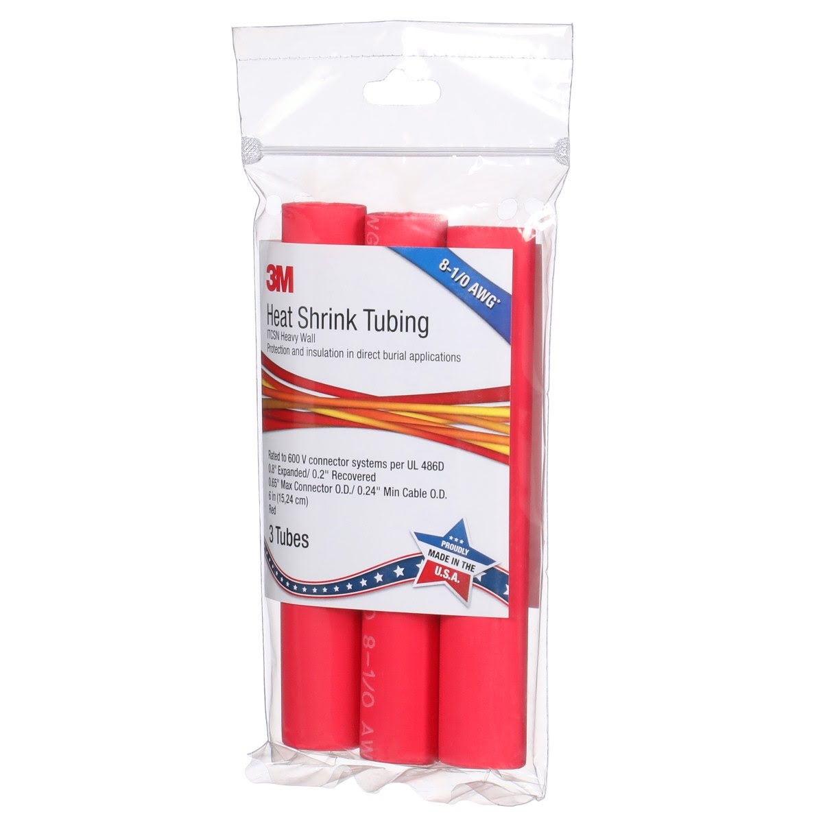 3M Heat Shrink Heavy Wall Cable Sleeve ITCSN-0800, Adhesive Lined Polyolefin, Red, 0.8 in ID, 6 in, 3 Sleeves per Pack (IT0.800RD6P) (7010350257) - (12Pack) - 9