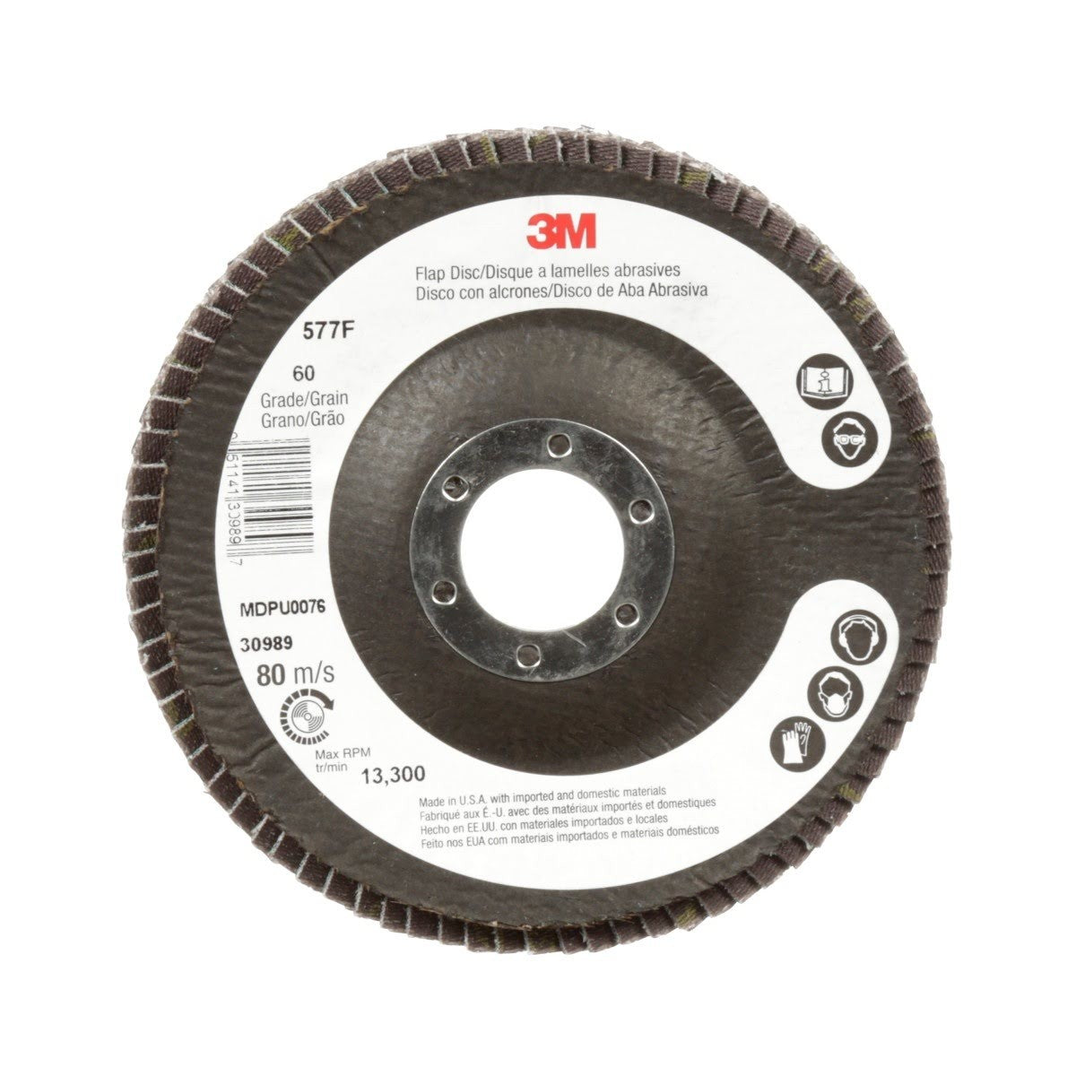 3M 577F Flap Disc, T27, 60 Grit, Alumina Zirconia, Green, 4-1/2 in x 7/8 in (7010363143) - (10Pack) - 2