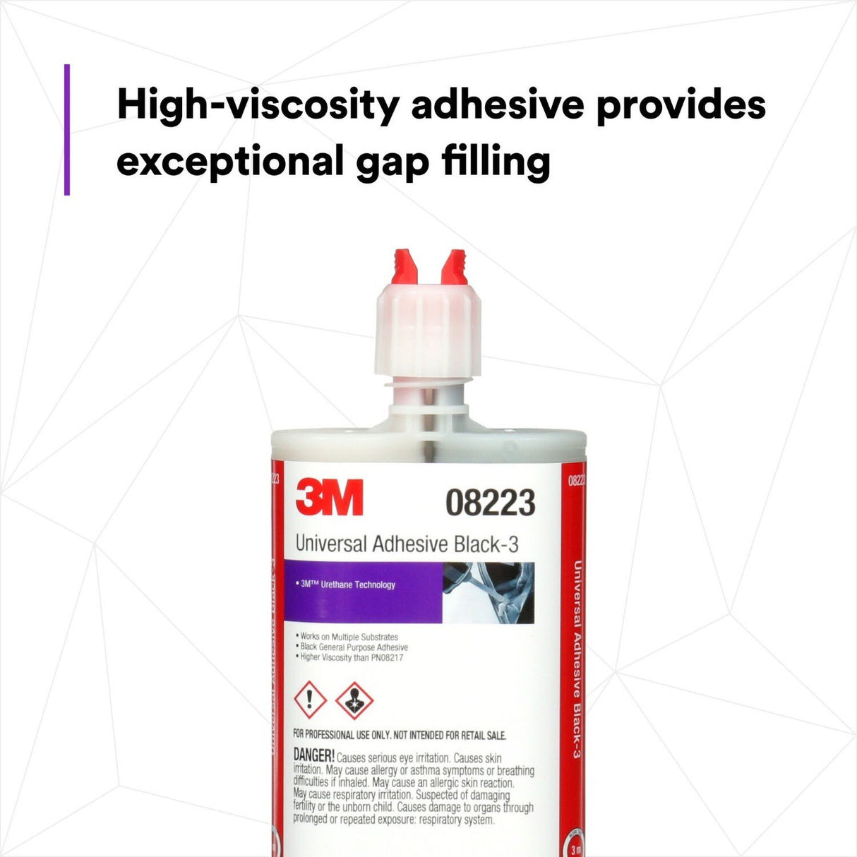 3M Universal Adhesive Black-3 Two-Part Urethane High Viscosity Gap Filling 200 mL Cartridge (08223) (7010364210) - (6Pack) - 3