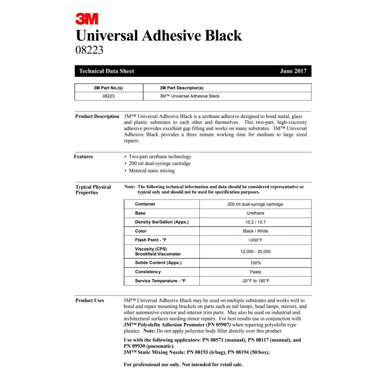 3M Universal Adhesive Black-3 Two-Part Urethane High Viscosity Gap Filling 200 mL Cartridge (08223) (7010364210) - (6Pack) - 9