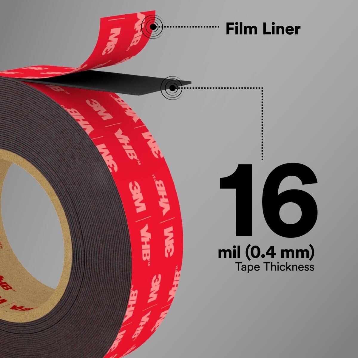 3M 5915 VHB Tape, Double Sided Modified Acrylic Foam, Black, 3/4 in x 72 yd, 16 mil (7010374546) (12 Pack) - 5