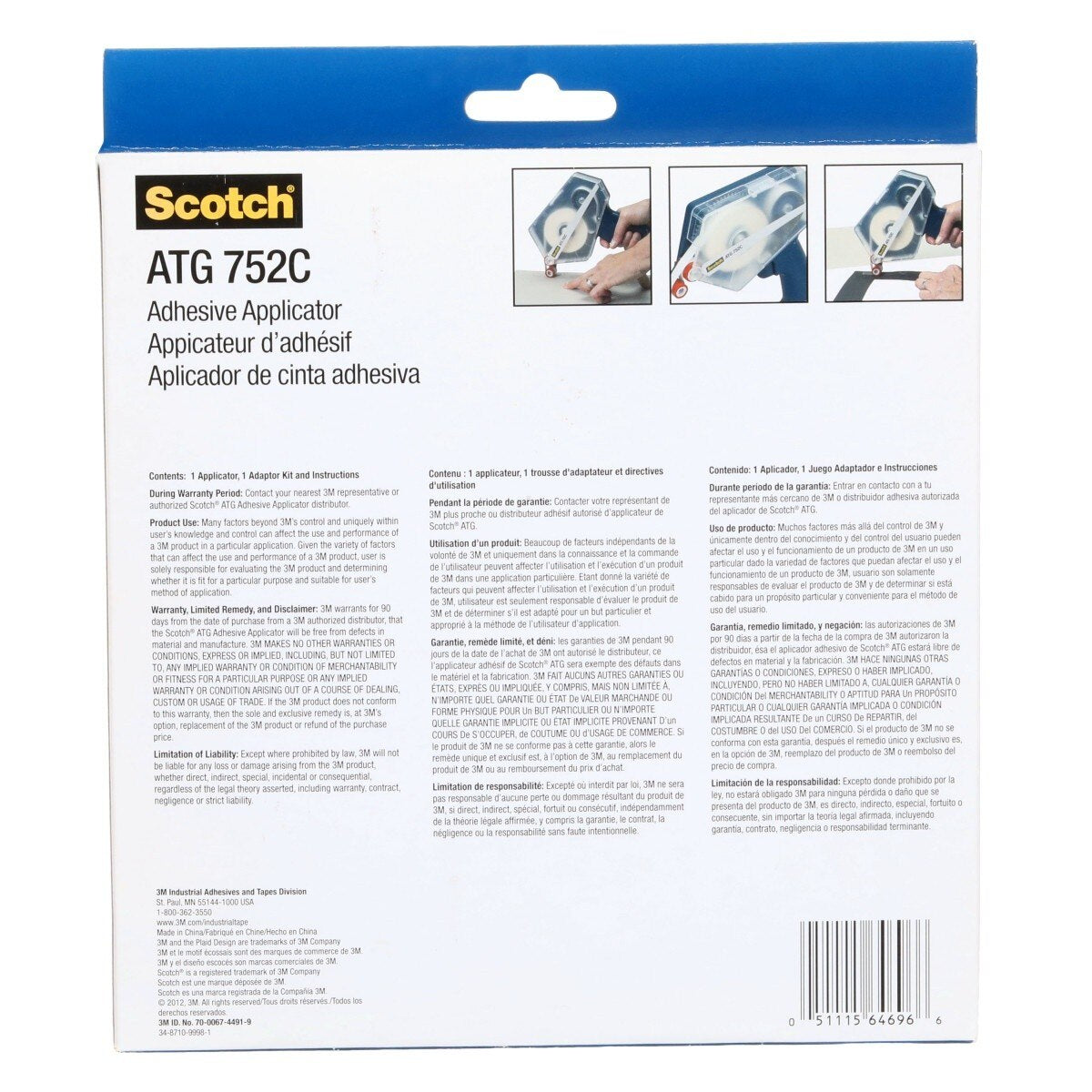 3M ATG 752C Scotch Adhesive Applicator for 1/2 in and 3/4 in Wide Rolls, Blue (752C) (7010374918) - (6Pack) - 7