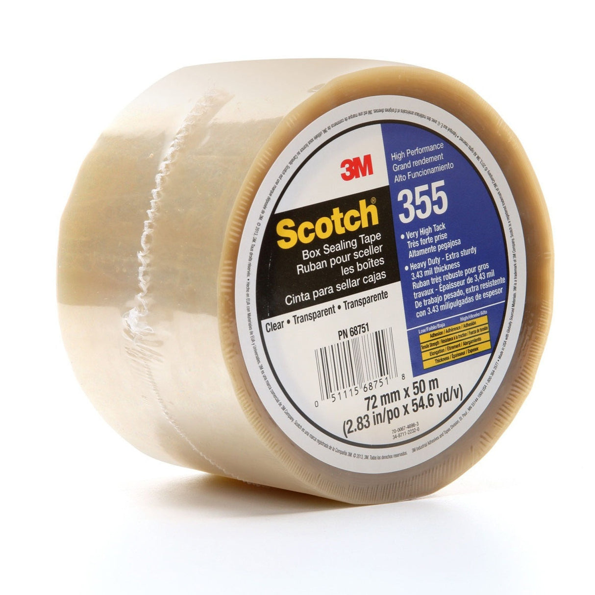 3M 355 Scotch Box Sealing Tape, Clear, 72 mm x 50 m, High Performance (51115687518) (7010374956) - (24Pack) - 3
