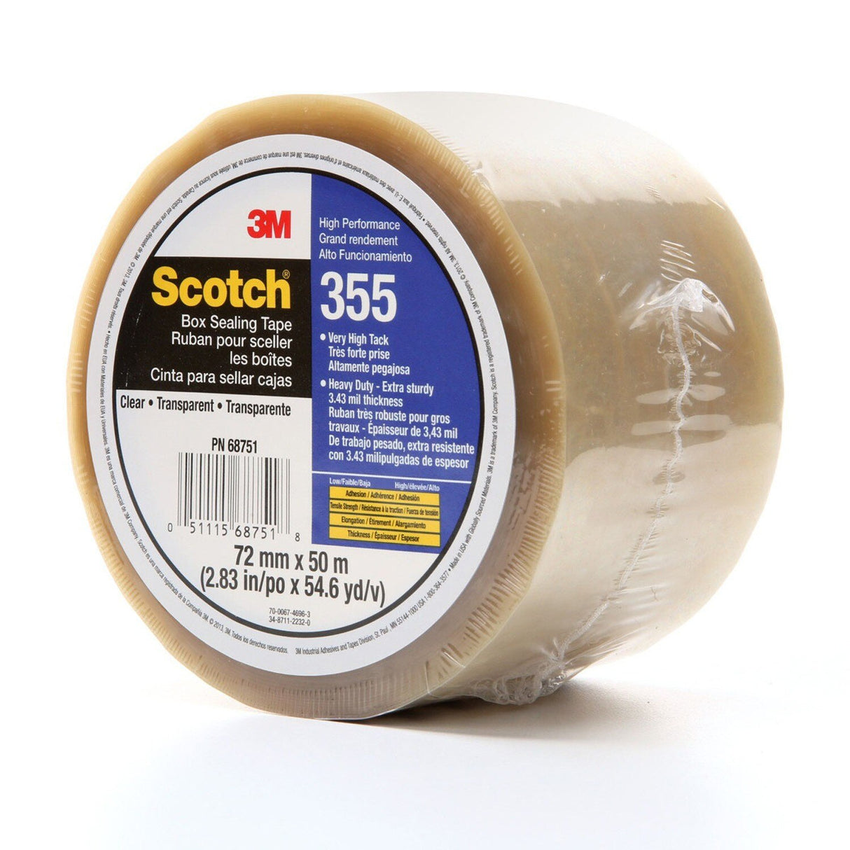 3M 355 Scotch Box Sealing Tape, Clear, 72 mm x 50 m, High Performance (51115687518) (7010374956) - (24Pack) - 4