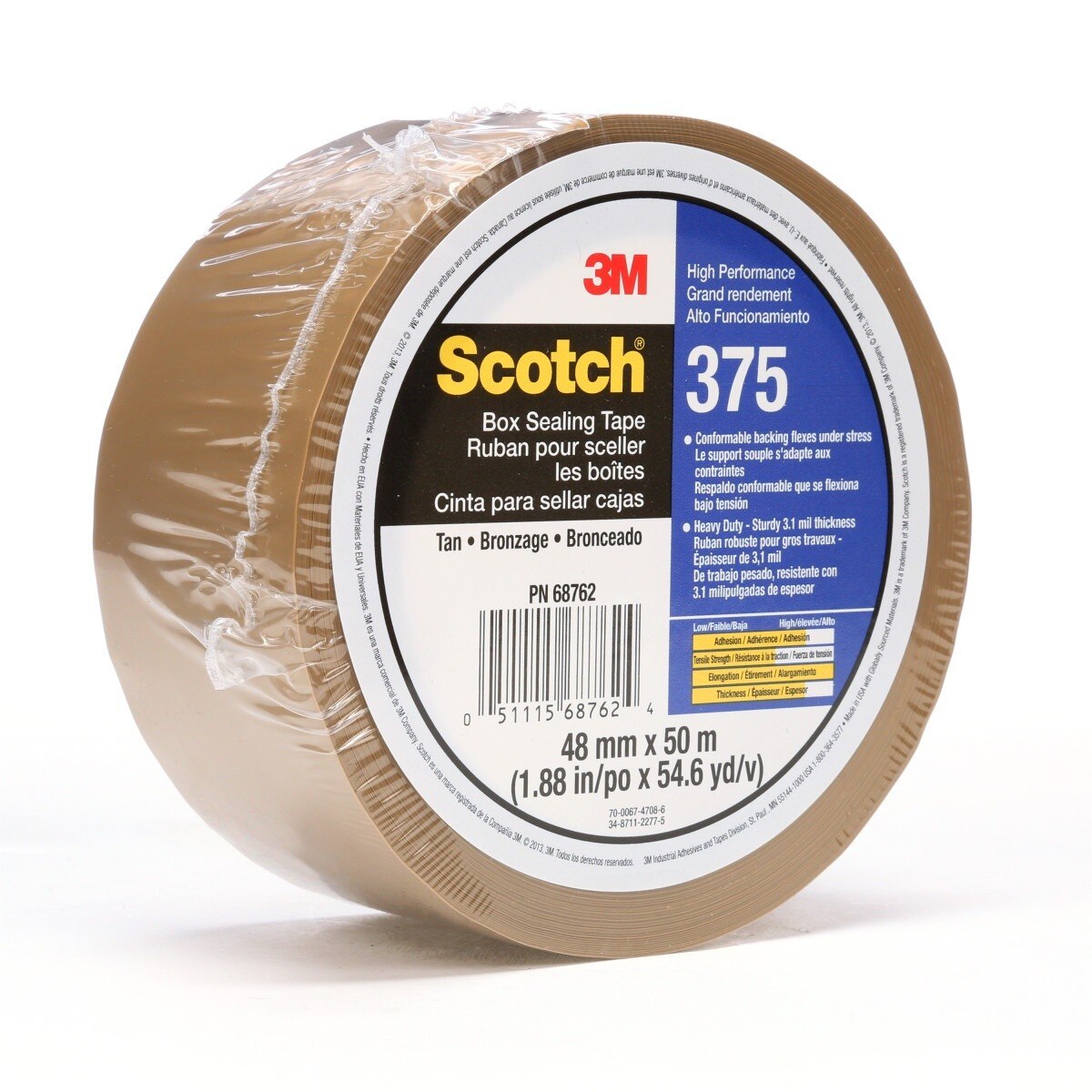 3M 375 Scotch Box Sealing Tape, High Performance, Tan, 48 mm x 50 m (7010374960) - (36Pack) - 4