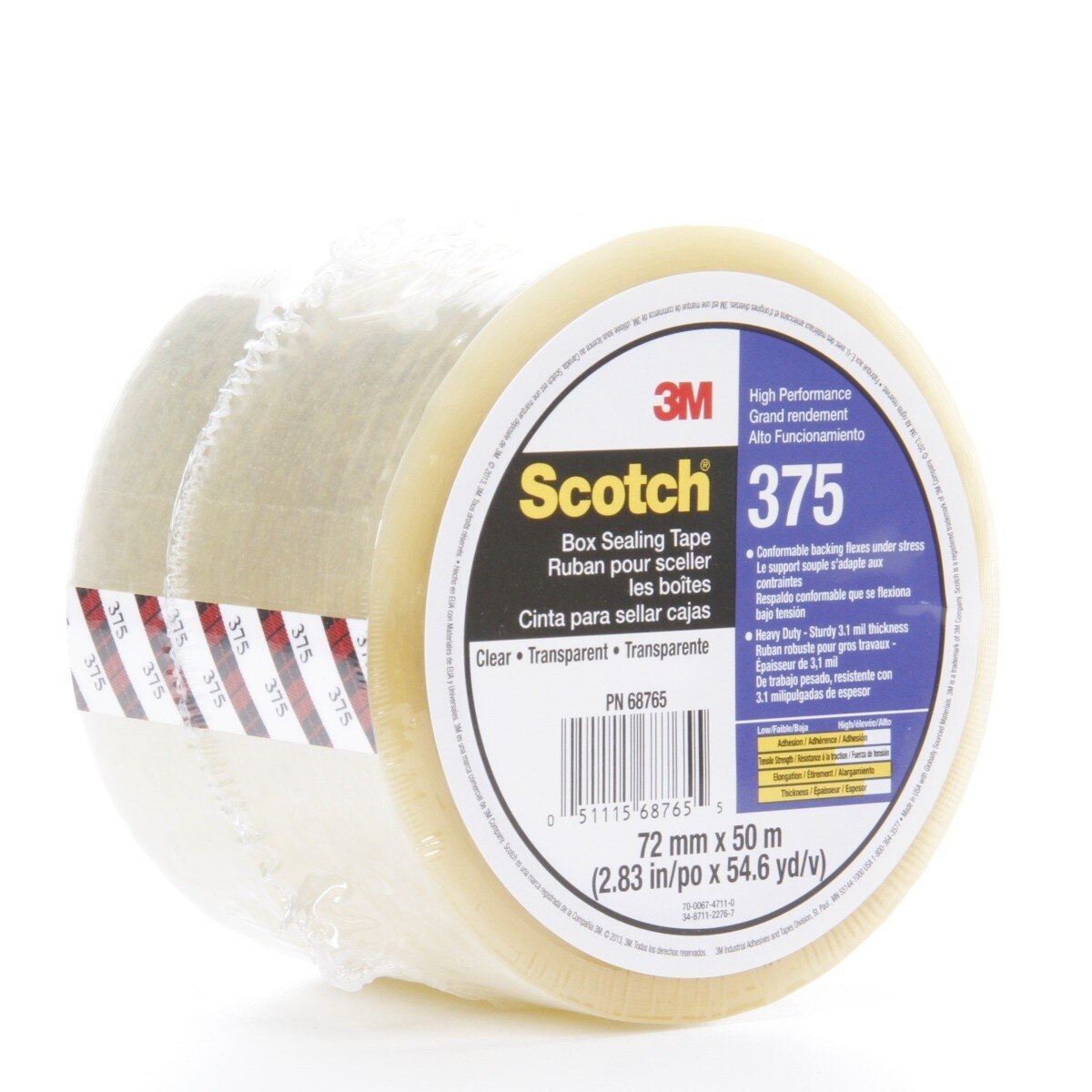 3M 375 Scotch Box Sealing Tape, Clear, 72 mm x 50 m (7010374961) - (24Pack) - 4