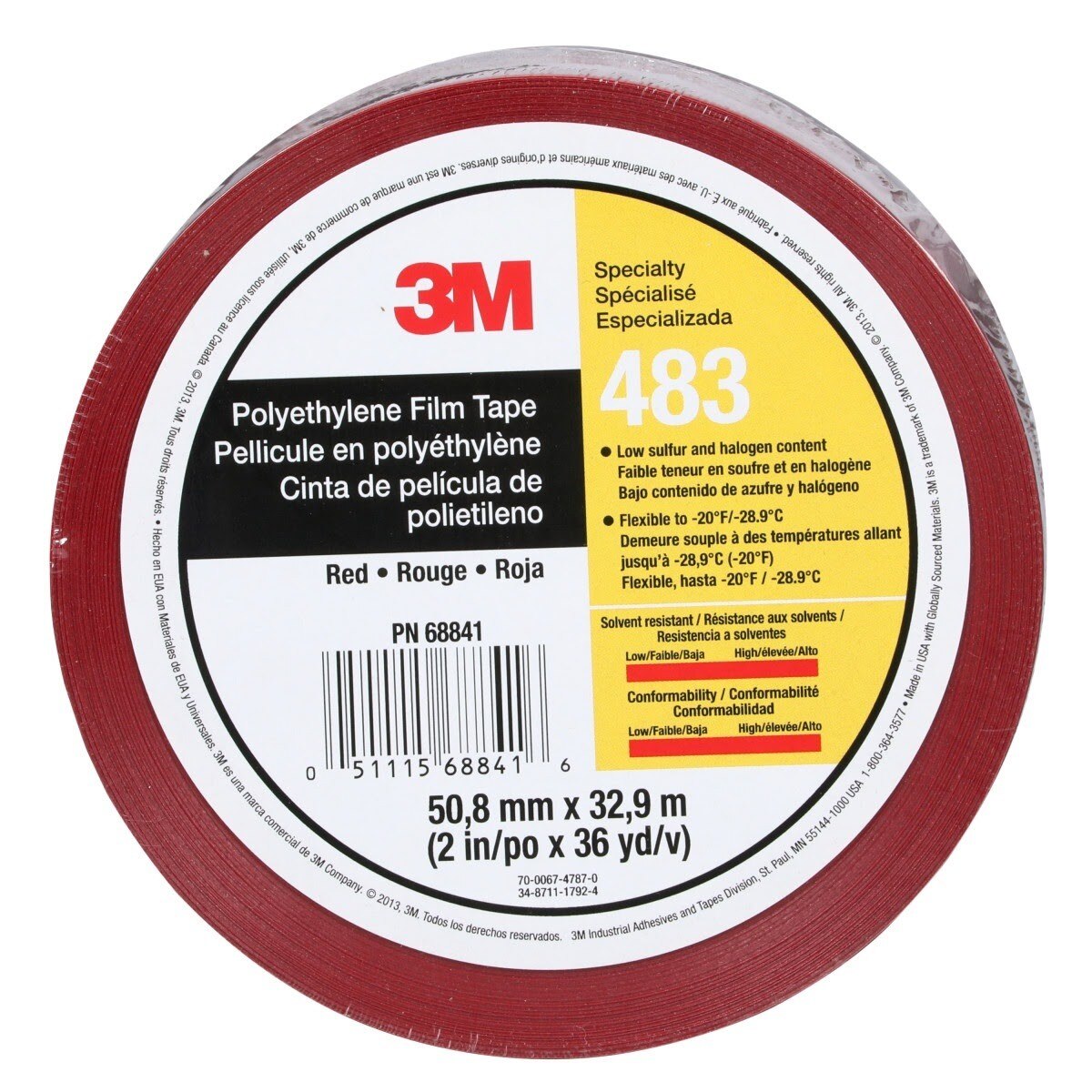 3M 483 Polyethylene Tape, Red, 2 in x 36 yd, 5.0 mil, Individually Wrapped Conveniently Packaged (7010375084) - (24Pack) - 2