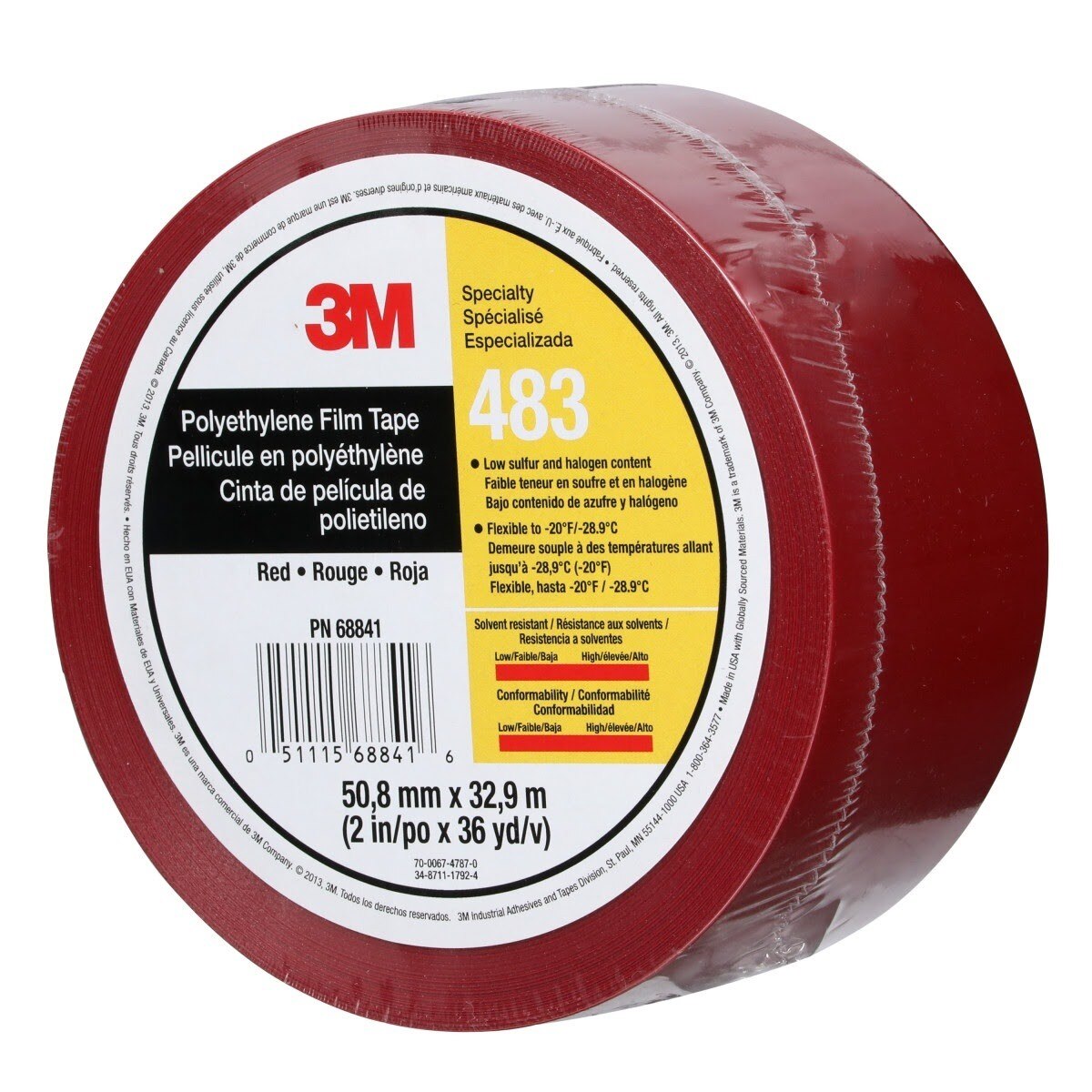 3M 483 Polyethylene Tape, Red, 2 in x 36 yd, 5.0 mil, Individually Wrapped Conveniently Packaged (7010375084) - (24Pack) - 3