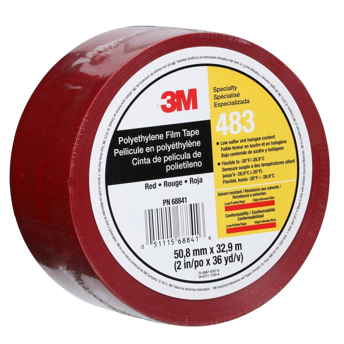 3M 483 Polyethylene Tape, Red, 2 in x 36 yd, 5.0 mil, Individually Wrapped Conveniently Packaged (7010375084) - (24Pack) - 4