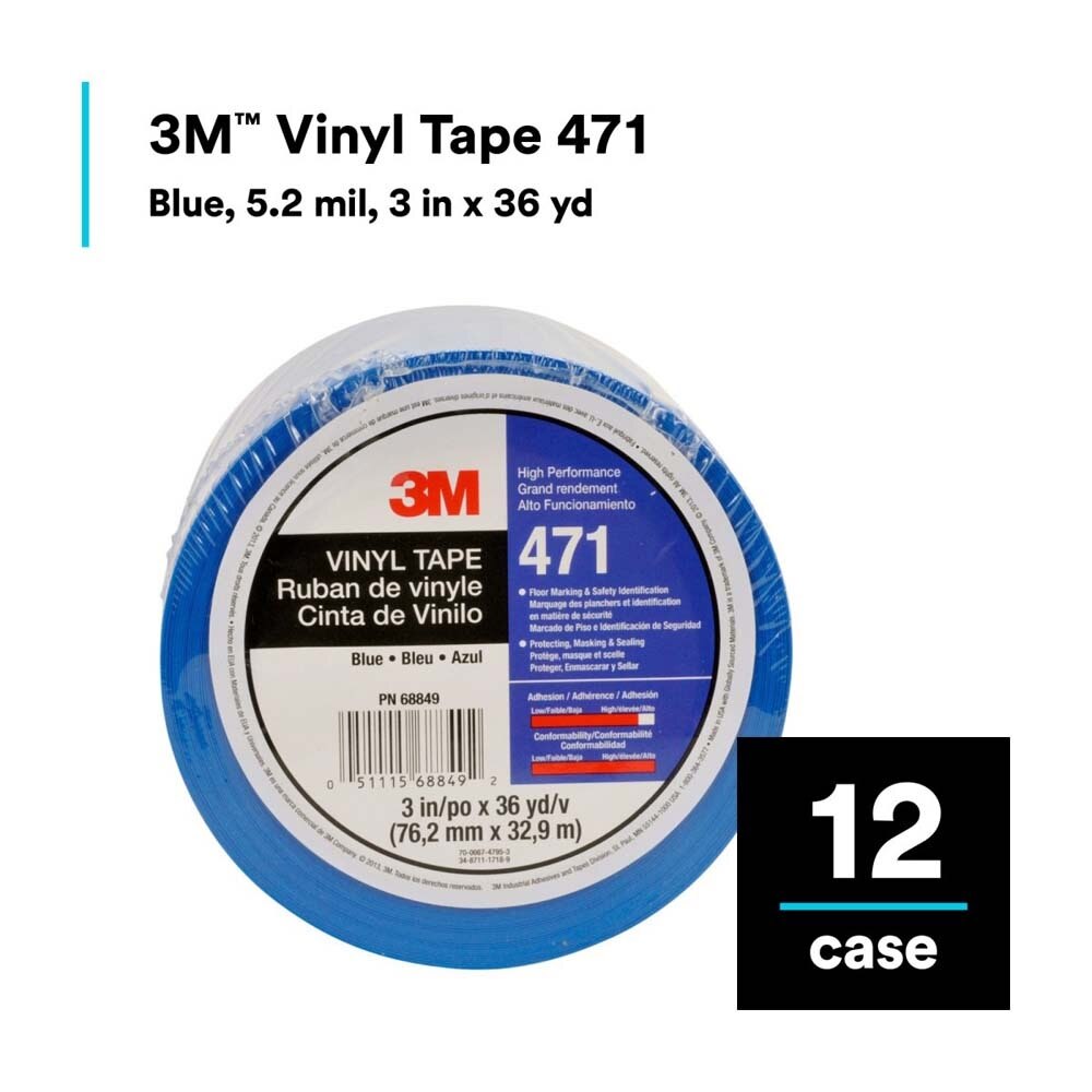3M 471 471 IW Vinyl Tape , Blue, Paint Alternative for Floor Marking, Social Distancing, Color Coding, Safety Marking (7010375087) - (12Pack) - 4