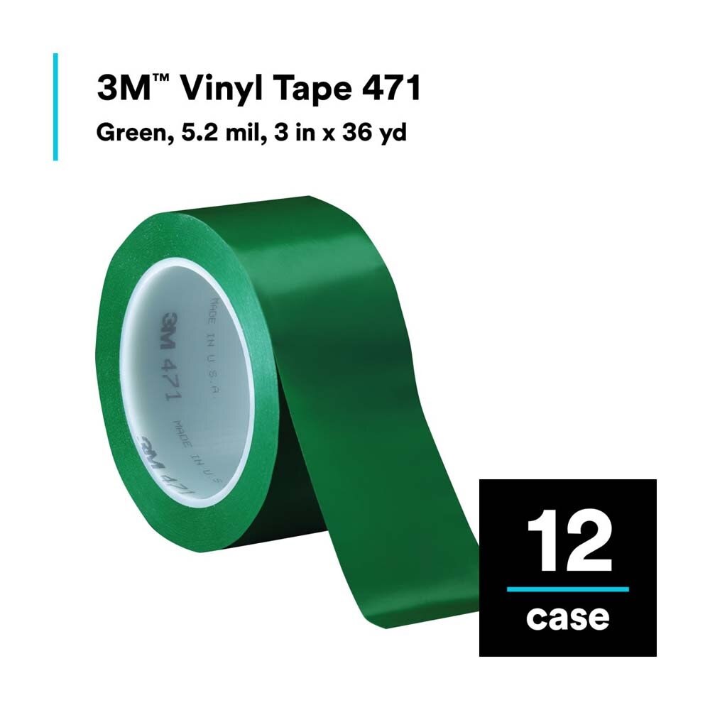 3M 471 471 IW Vinyl Tape , 3 in x 36 yd, Green, Green Floor Tape, Paint Alternative for Floor Marking, Social Distancing, Color Coding, Safety Marking (7010375094) - (12Pack) - 10