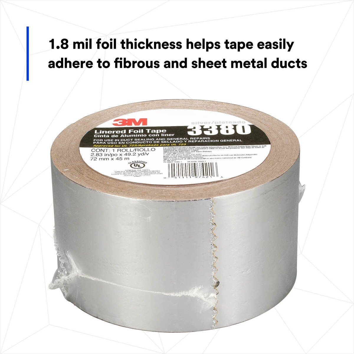 3M 3380 Aluminum Foil Tape, Silver, 72 mm x 45 m, 3.25 mil (7010375681) - (16Pack) - 6