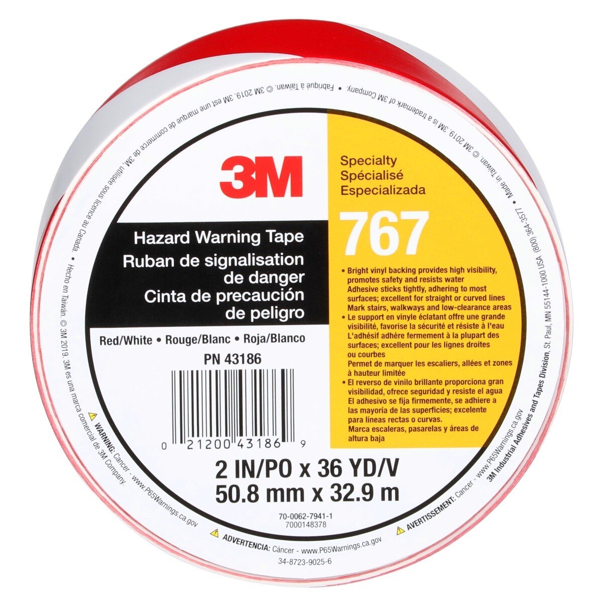 3M Safety Stripe Vinyl Tape, Red White, 2 in x 36 yd, 5 mil (767) (7010375766) - (12Pack) - 8