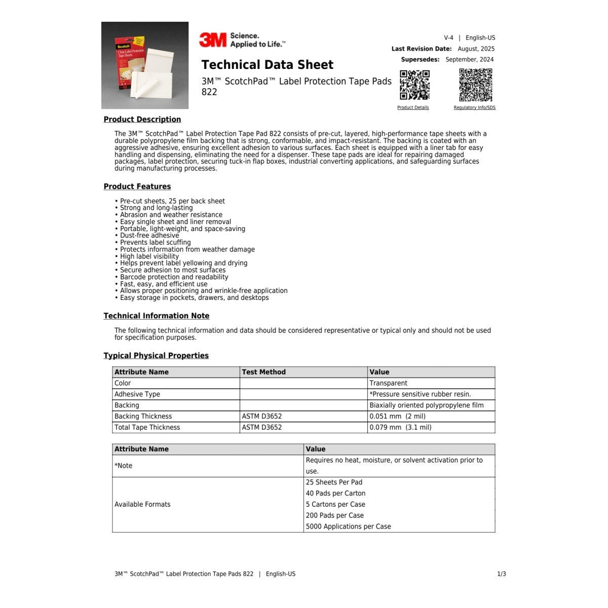 3M 822 Scotch Clear Label Protection Tape Sheets, Transparent, 4 in x 6 in (7010380172) (120 Pack) - 5