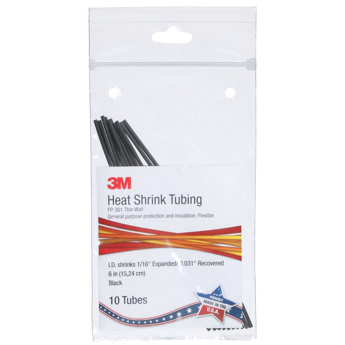 3M FP-301-1/16-6"-Black Heat Shrink Thin-Wall Tubing, 6 in Length (7010398999) (100 Pack)