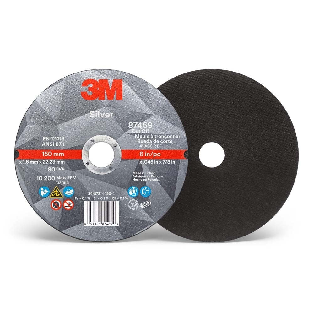 3M 87469 Silver Cut-Off Wheel, 36+, T1, 6 in x 0.045 in x 7/8 in (7010412152) (50 Pack) - 2