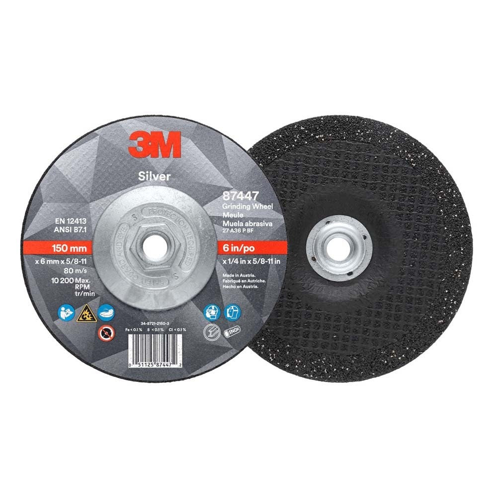 3M 87450 Silver Depressed Center Grinding Wheel 36+ T27 6 in x 1/4 in x 7/8 in (7010414997) (20 Pack) - 2