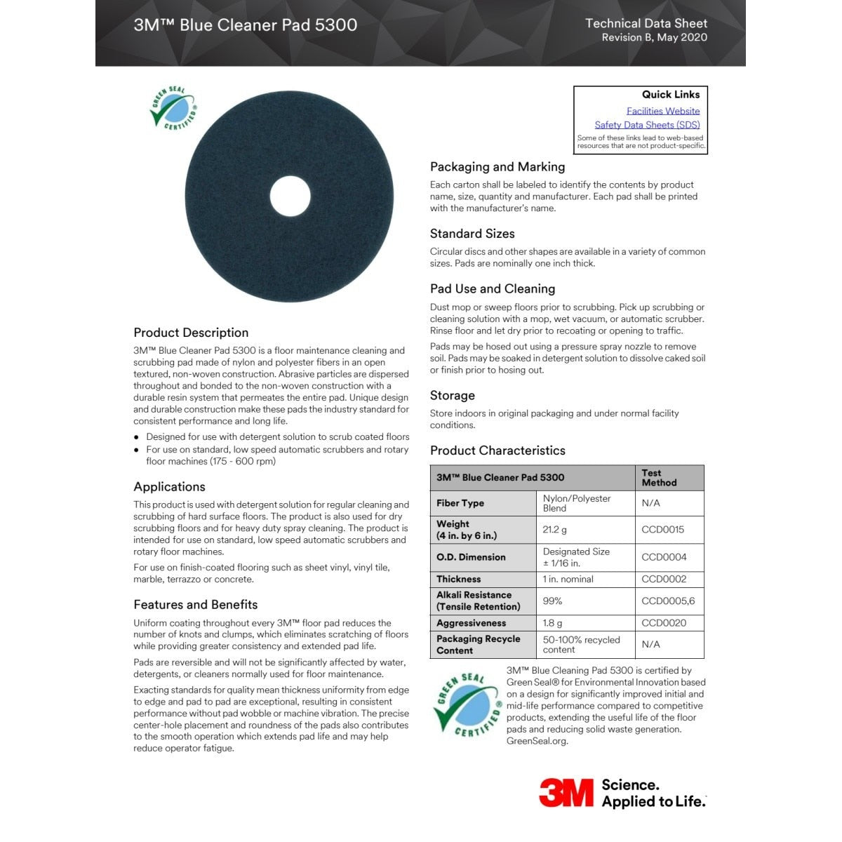 3M 5300 Blue Cleaner Floor Pad, 20 in Diameter, Blue (7100003274) (5 Pack) - 2