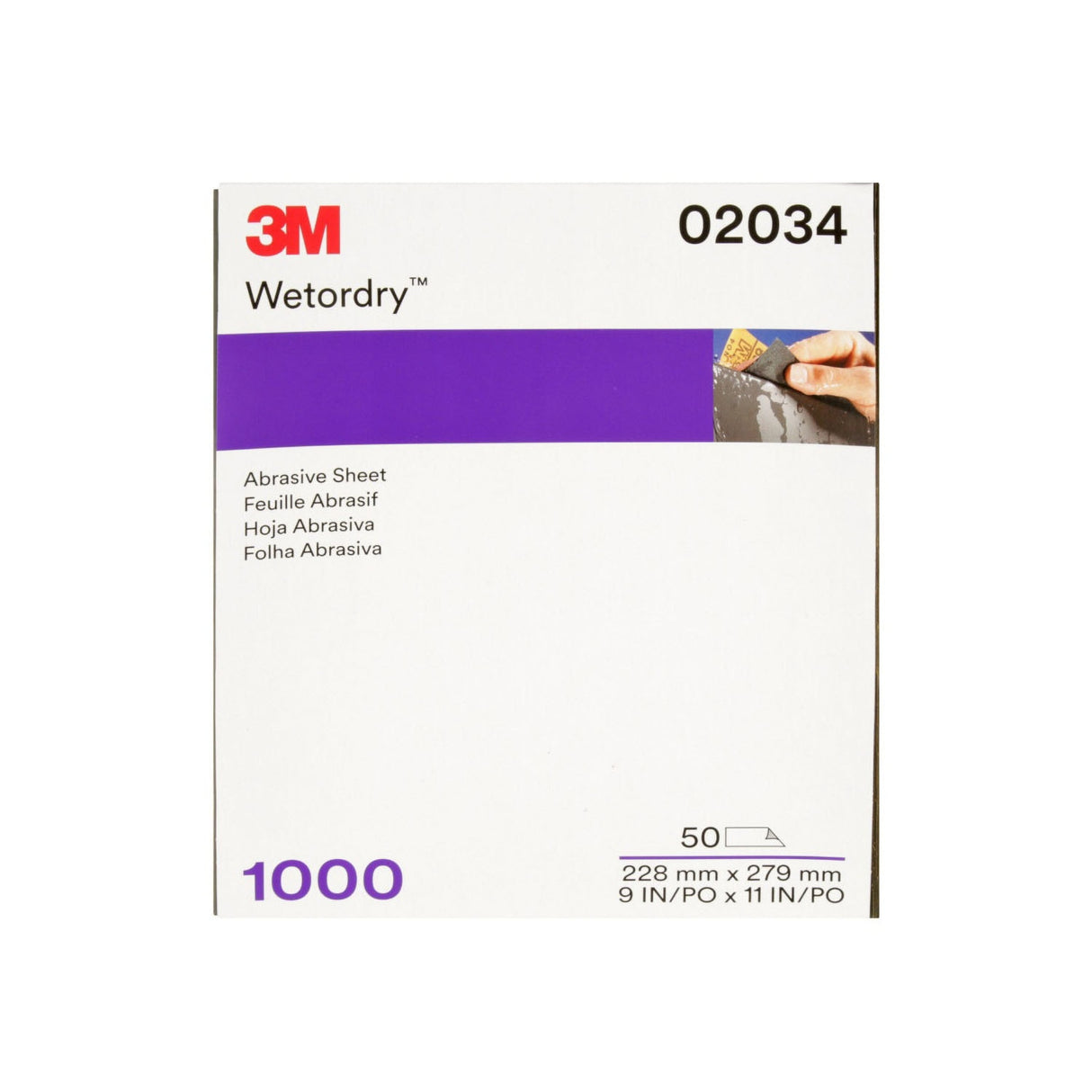 3M 401Q 02034 Wetordry Abrasive Sheet, 1000 Grit Wet/Dry Silicon Carbide Black, 9 in x 11 in (7100003726) (250 Pack) - 2