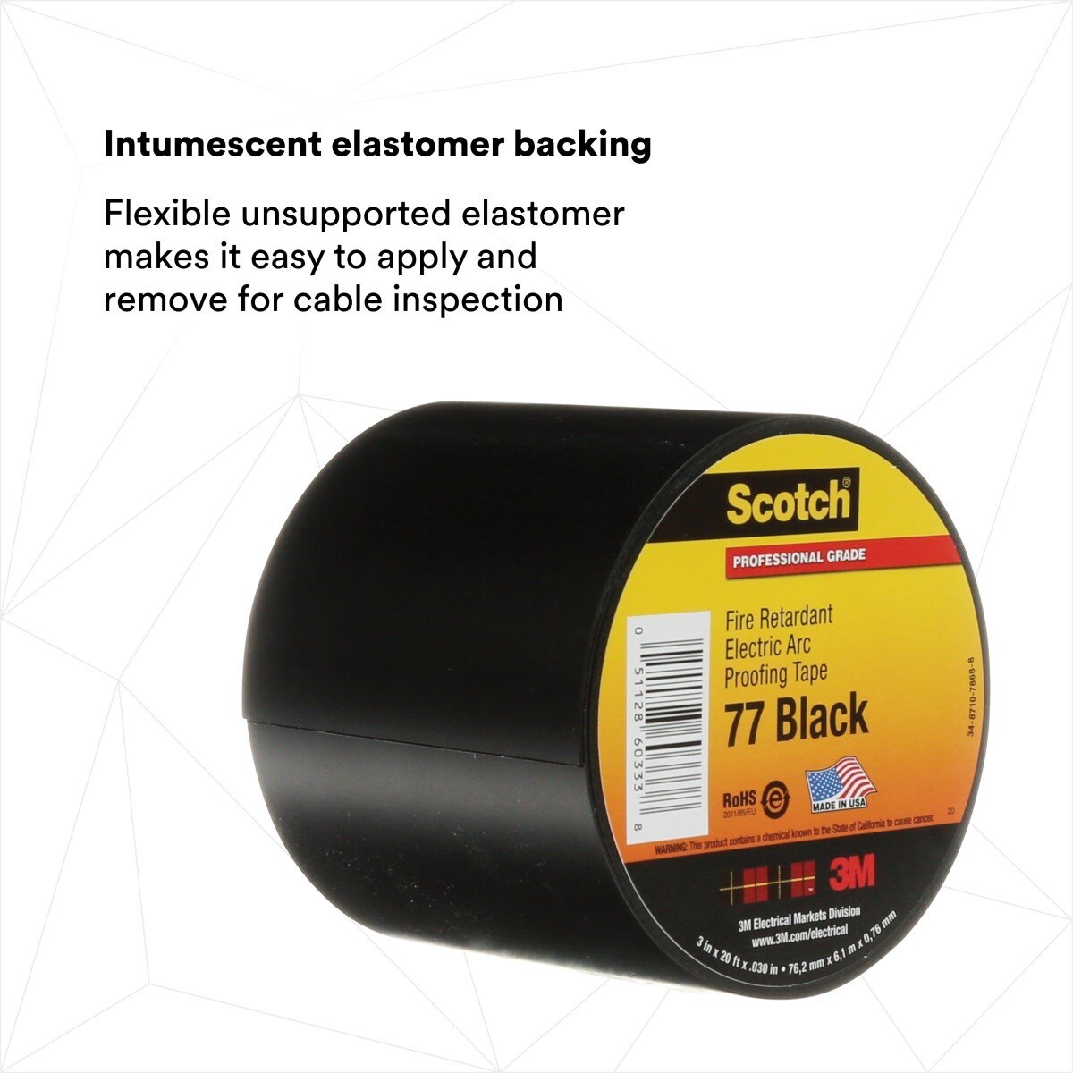3M Scotch Fire-Retardant Electric Arc Proofing Tape 77, Black, 3 in x 20 ft (77B-3X20FT) (7100004701) - (10Pack) - 2