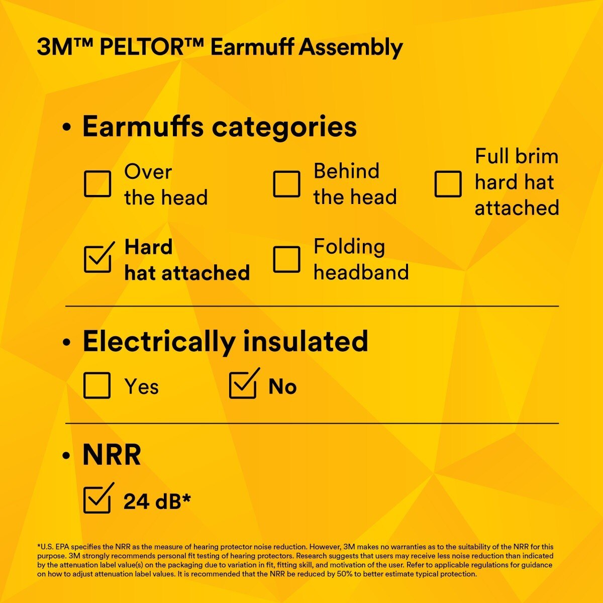 3M M-985 PELTOR Earmuff Assembly Hard Hat Attached for M-100 and M-300 Products Orange NRR 24 dB (7100004873) (1 Pair) - 6