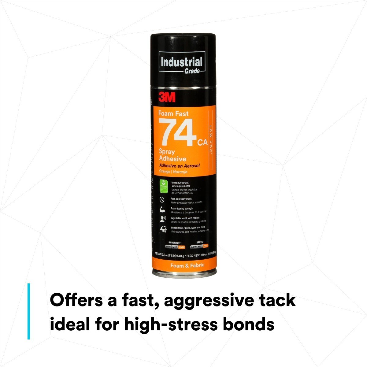 3M 74 Foam Fast CA Spray Adhesive, Low VOC <25%, Orange, 24 fl oz (Net Wt 19 oz) (74) (7100014104) - (12Pack) - 4